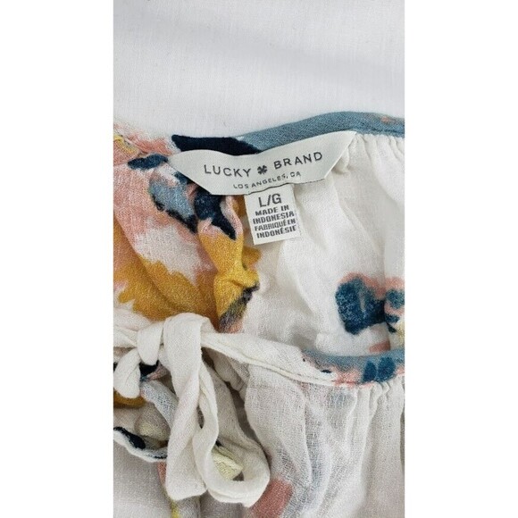 Lucky Brand Women's Floral Peasant Blouse Top keyhole (Size L) Long Sleeve - Picture 4 of 12